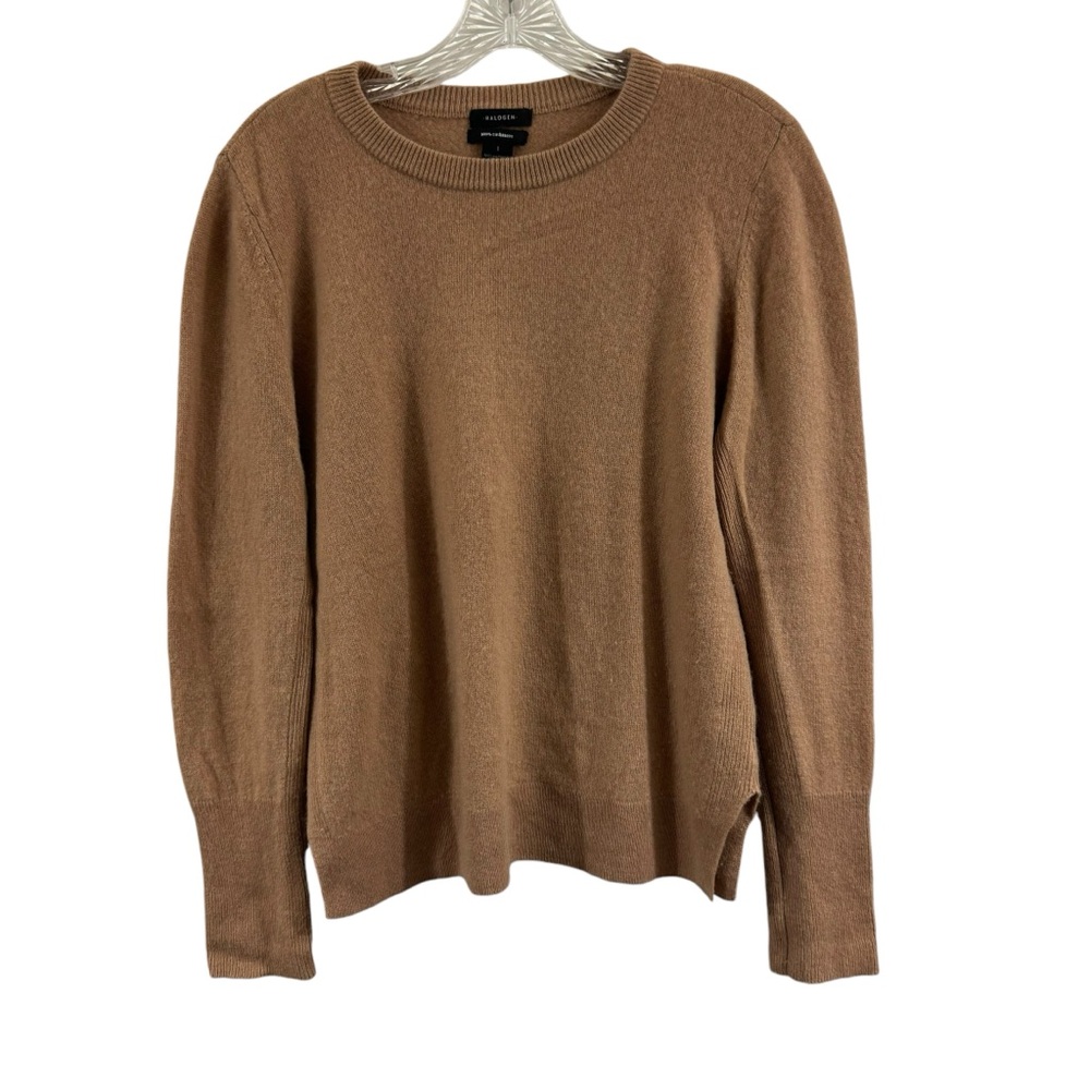 Halogen Cashmere Sweater Womens Size L Beige Long Sleeve Pullover Casual